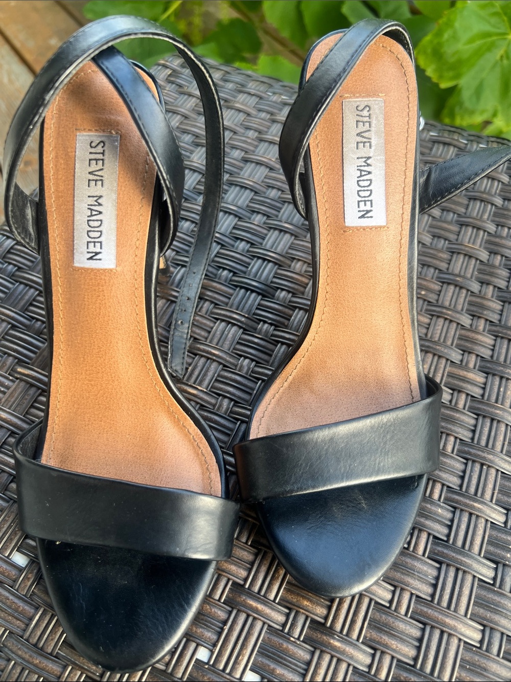 Steve Madden Black Faux Leather Reno Slingback Heels - Picture 2 of 12